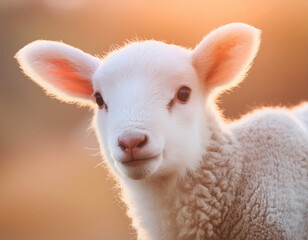 Fototapeta premium A white lamb, close up, pastel light