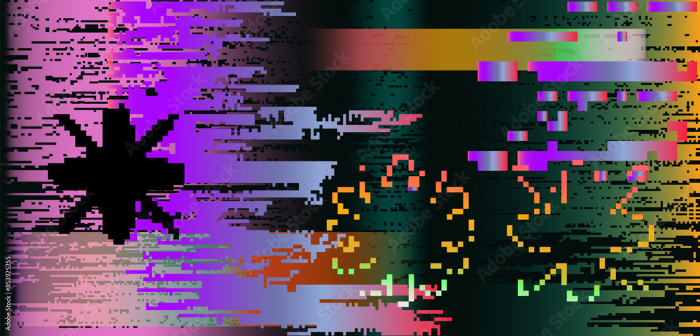 Poster Colorful abstract illustration with glitched and messy random gradients and pixels all over the canvas. Representation of early brutal internet art.