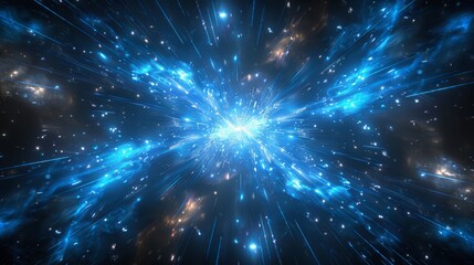 Fototapeta premium Celestial Explosion set Dynamic blue Black Background with Glowing blueish Sunburst Digital Lens Flare Color-Adjusted Light Rays close-up
