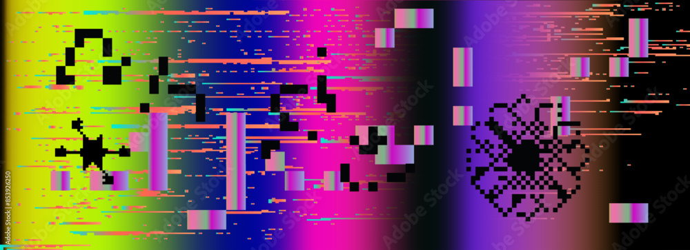 Poster Vector illustration of visual disturbances with the effect of backlight bleeding and pixel noise. Representaton of old lomography film.