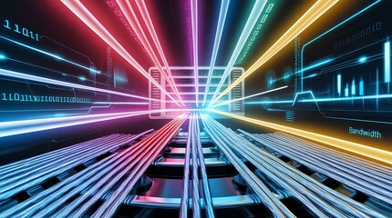 Spectrum of Bandwidth, A dynamic and visually compelling depiction of high-speed data flow and connectivity within a digital network