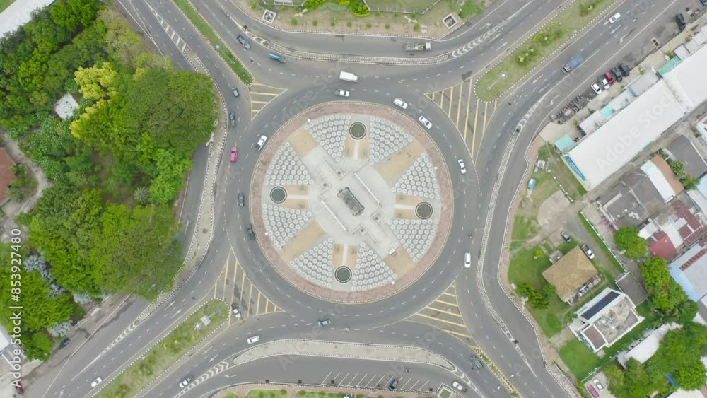 Poster wongwian yai roundabout. aerial view of highway junctions. roads shape circle in structure of archit