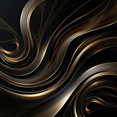 Modern abstract design with elegant golden swirl lines on black