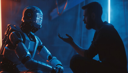 A person having a conversation with an AI robot