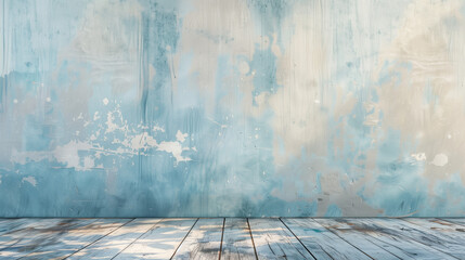 Rustic Textured Wall with Tropical Paradise Color Washing Technique. Aged effect. Palette of ocean blue, with subtle variations in hue and tonality. High-resolution.