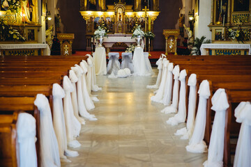A beautifully adorned church interior, showcasing elegant decorations and a serene ambiance.