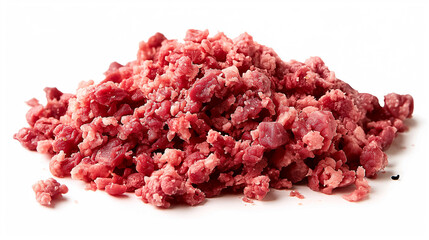 A pile of meat is on a white background