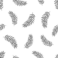 Seamless pattern doodle palm leaf. Vector illustration tropical plants background.