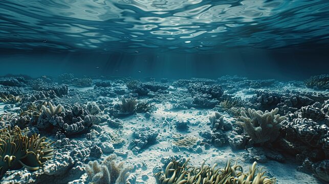 3D render of coral reefs dying from ocean acidification due to climate change