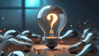 Question mark with bulb concept, concept for assessments, test, exam, quiz, puzzle, knowledge checks backgrounds, concept of help, concept of solution.