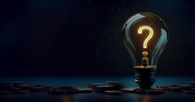 Question mark with bulb concept, concept for assessments, test, exam, quiz, puzzle, knowledge checks backgrounds, concept of help, concept of solution.