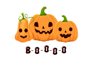 A few orange pumpkins are laughing and scaring on Halloween. Horror and horror stories . Trick or Treat