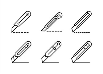 Cutter knife, stationery knife icon set, in trendy outline style design, Vector graphic illustration, Cutter icon for website design.