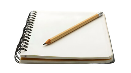 An open spiral notebook with a pencil resting on it,cutout on transparent backgrounds.