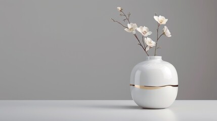 compact luxurious flower vase with craggy stratified texture in white and gold opulent silhouette minimalist pose clean white background in clean studio lighting product photography highly detailed © MJ