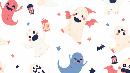 A cartoonish Halloween scene with a variety of spooky creatures