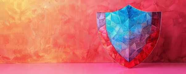 Cybersecurity defense shield flat design front view malware protection water color colored pastel