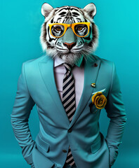 Anthropomorphic Tiger wearing fashion, Tiger fashion shows, Tiger fashion shot, animals wearing fashion, animal fashion shows, animal fashion shot


