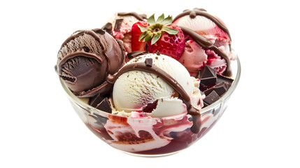 Strawberry and Chocolate Ice Cream,cutout on transparent backgrounds.