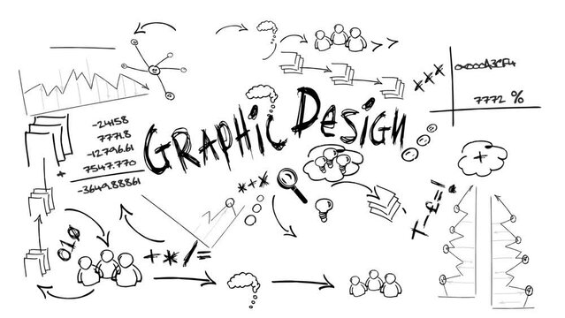 Graphic design black and with sketch drawing pen brain  outline chart  animation