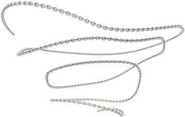 3D illustration showcases a modern twist on elegance: a steel chain with sharp tips, intricately woven into captivating spirals (transparent background).