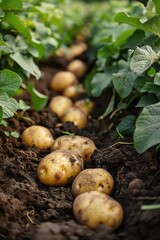 Freshly harvested potatoes in soil