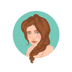 Portrait of a beautiful girl with red hair.  An avatar for a social network.  Vector flat illustration