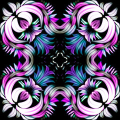 Radiant rainbow mandala design featuring neon floral ornaments.