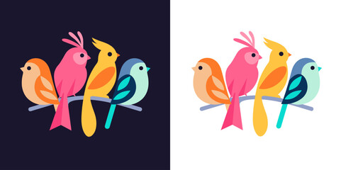Minimalistic Animals Store Logo, colorful birds, Vector Icon, Flat Design