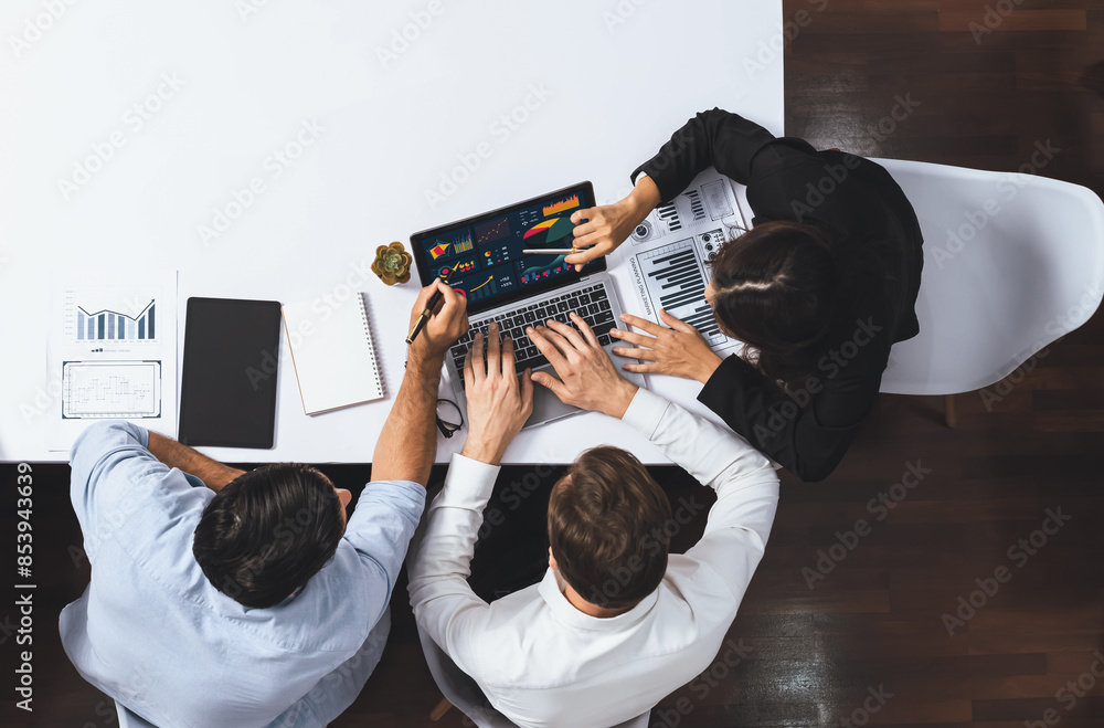 Poster group of office worker and businesspeople working on business financial data analysis. empty space w