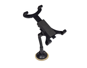 Car tablet or phone holder for car windshield.  Holder with universal 360 degree rotation TPU and strong suction cup viscosity mount. Holder suitable for 7 to 11 inch tablets  