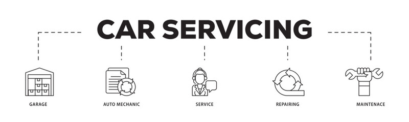 Car servicing icon infographic illustration concept with icon of repairing, maintenace, service, auto mechanic, garage icon live stroke and easy to edit 