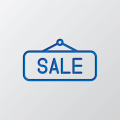 Sale banner simple icon vector. Flat design. Paper cut design. Cutted blue symbol with shadow. Gray background