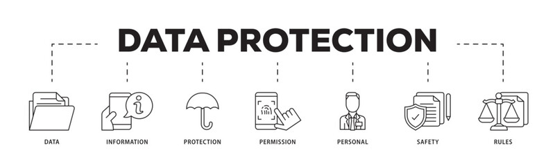 Data protection icon infographic illustration concept with icon of data, information, protection, permission, personal, safety and rules icon live stroke and easy to edit 