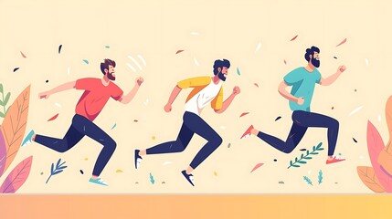 Three Men Running with Joyful Expressions