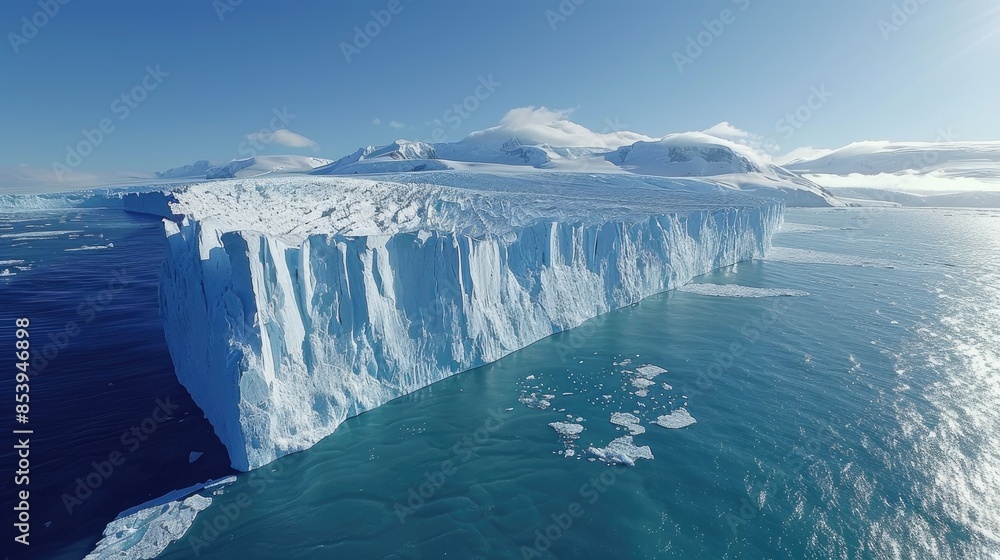 Aufkleber expansive ice shelf extending into the ocean, showcasing the vastness and fragility of polar ice for
