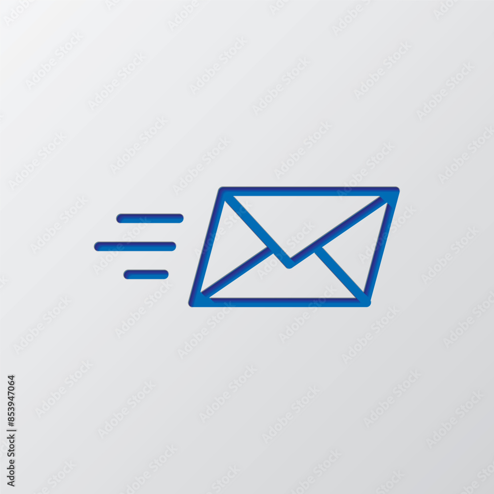 Poster send mail simple icon vector. flat design. paper cut design. cutted blue symbol with shadow. gray ba