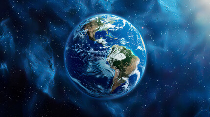 Photorealistic image of planet Earth from space showing realistic surface details and world map captured from an outer space viewpoint colors deep space  soft illumination