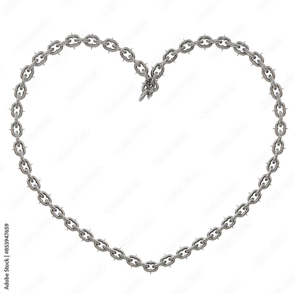 Poster 3d art element features a captivating design: sharp-tipped chains intricately woven into a heart sha