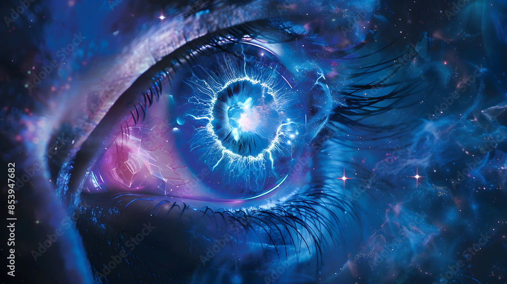 Wall mural Close Up Of A Blue Eye With A Starry Galaxy Inside - Wall murals