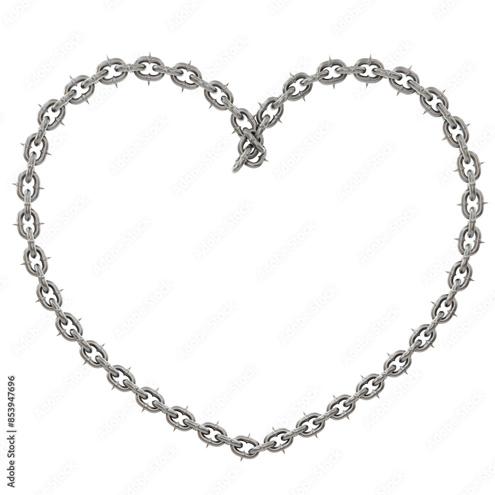 Poster 3d render features a heart sculpture crafted from sharp-tipped chains, adding an edgy touch to roman