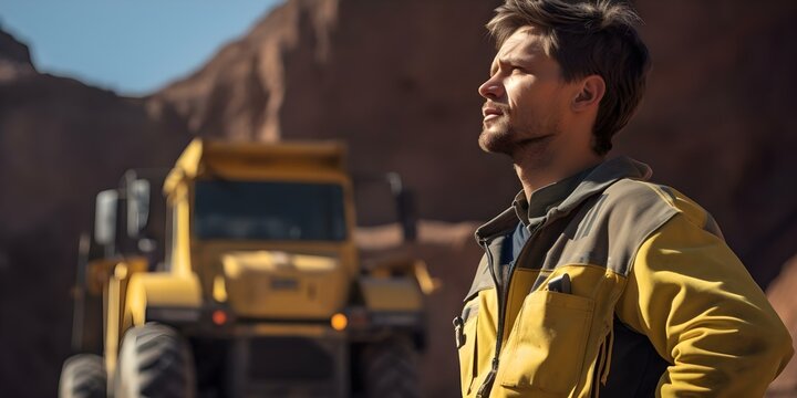 Driver in mining dump truck at a mining site. Concept Mining operations, Heavy machinery, Mining dump truck, Occupational safety, Driver expertise