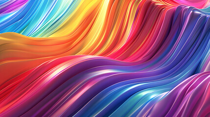 Obraz premium A vibrant 3D rendering of flowing, iridescent ribbons in a cascade of rainbow colors. The smooth, swirling lines create a sense of movement and energy, reminiscent of a cascading waterfall