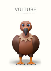 Funny 3D vulture on light background. Bird of prey, front view. Vector illustration