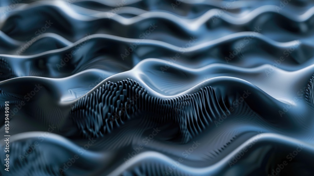 Poster abstract art of blue wave like surface with a grid pattern. digital artwork or abstract design of gl