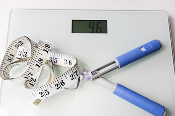  Ozempic Insulin injection pen for diabetics. Concept of losing weight with the drug.