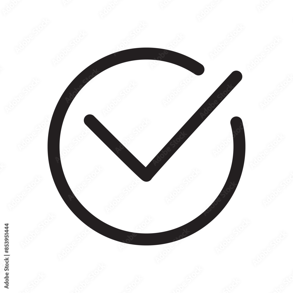 Poster check mark icon. black tick vector. circle approval sign. simple validation symbol.