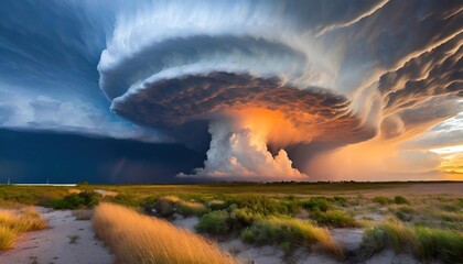 Fototapeta premium Sculpted super-cell, a mesocyclone weather formation thunderstorm clouds