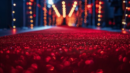 Red Glitter Path with Blurred Lights