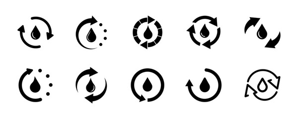 Set of recycle water vector icons. Efficient reuse water. Vector 10 Eps.